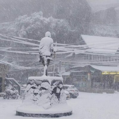 Stautue during a Snowfall